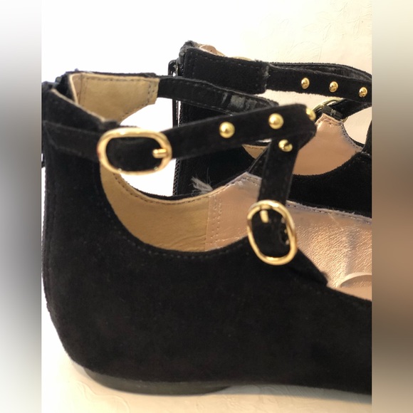 Girls Cross Strap Ballet Flat - Black Faux Suede - Picture 5 of 6